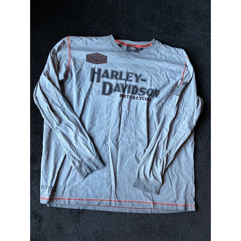 Harley-Davidson Mens 3XL Long Sleeve Graphic T-Shirt Gray Orange Stitch Eagle